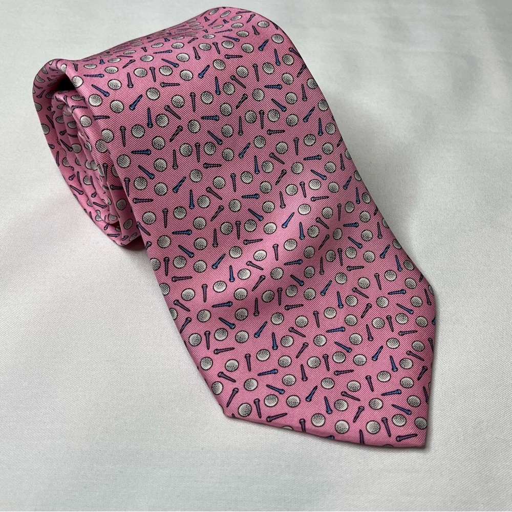 NEW Izod Pink Golf Tees & Balls Men's Neck Tie. 100% Silk. Made in USA